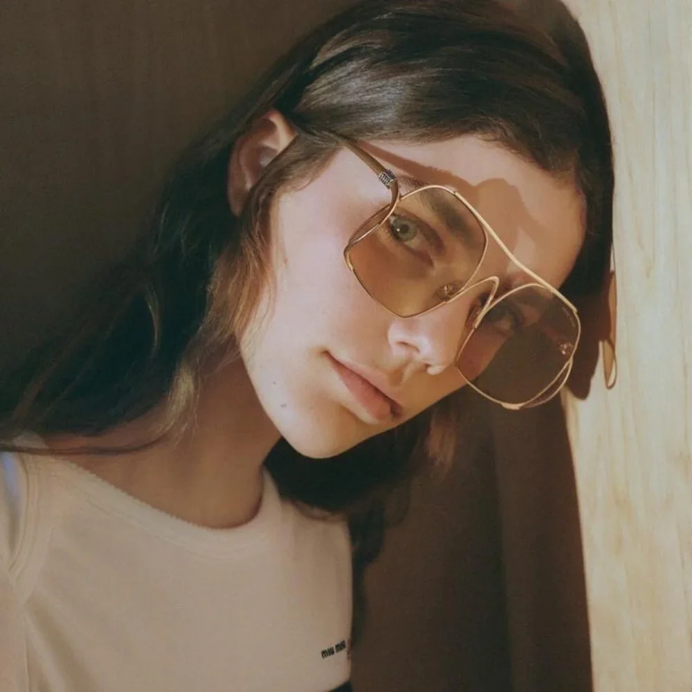 Miu Miu MUA55S 5AK10R Geometric Sunglasses – Gold / Yellow
